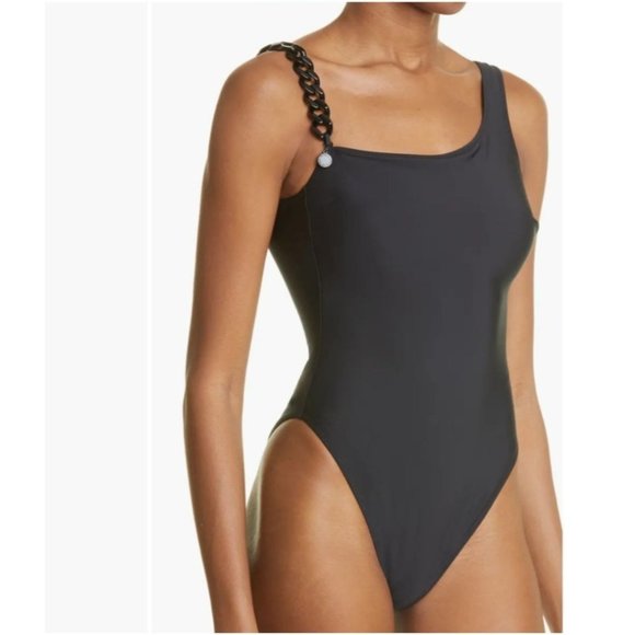 Stella McCartney One Piece Swimsuit Small Black Falabella Chain Detail Italy NEW - Picture 1 of 16
